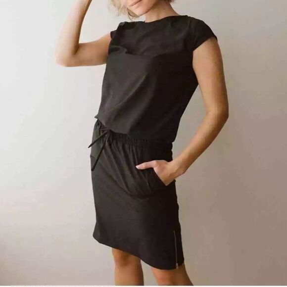 Albion Fit Going Places Cap Sleeve Athleisure Dress in Black Size ST Small Tall - Picture 8 of 14